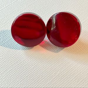 Vintage Red Disk Mirrored Lucite Earrings